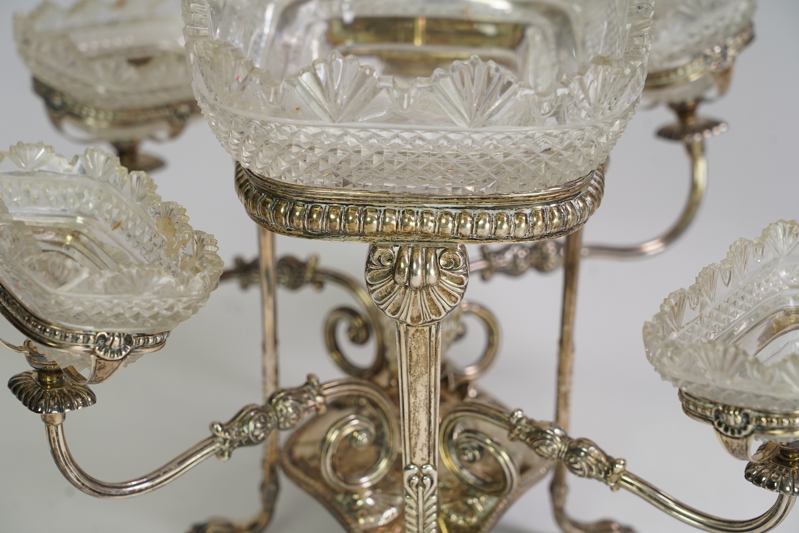 An Edwardian silver epergne by Hawksworth, Eyre & Co